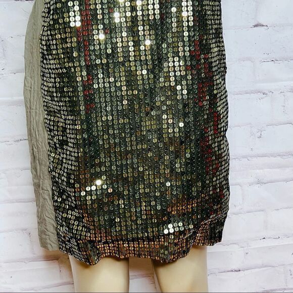 French Connection UK Style Sleeveless Sequin Mini Dress, Green & Gold - Picture 5 of 11